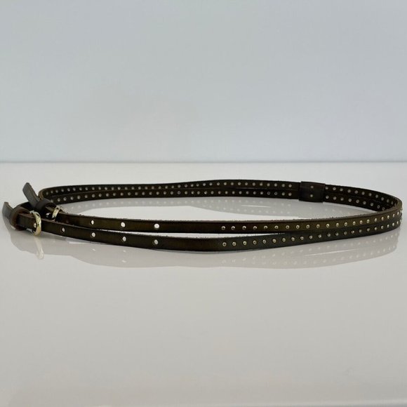 KHAKI STUDDED LEATHER DOUBLE BUCKLE BELT main image 13
